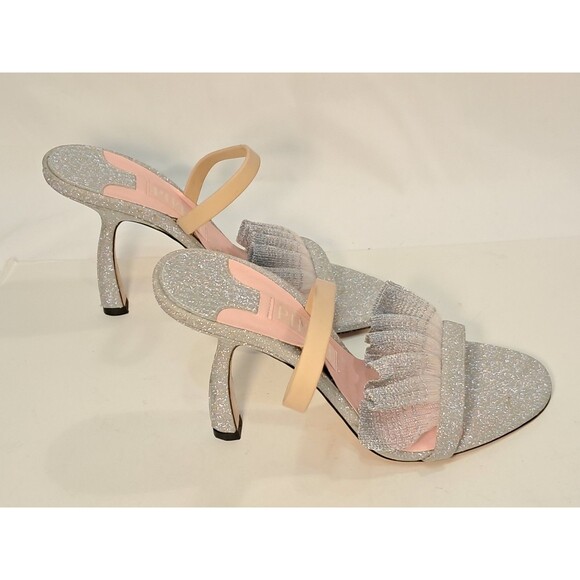 NEW Piferi Silver Izma 100 Glitter Ruffled Slingback Sandal 4" Heels Size 38 - Picture 9 of 12